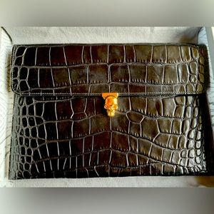 Alexander McQueen Skull Closure Envelope in Embossed Croc